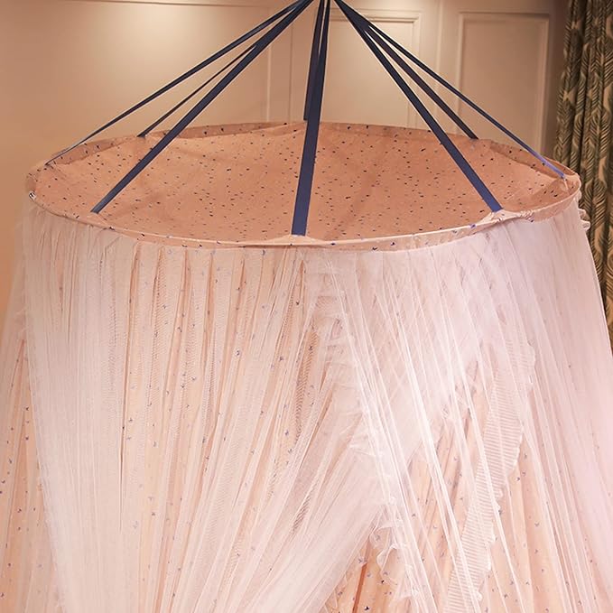 Kertnic Luxurious Bed Canopy for Girls & Adults, Large Elegant Double Layer Bed Curtain Canopy Drapes, Round Dome Lace Princess Canopies Netting (Star)