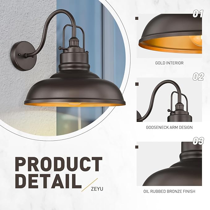 zeyu 18 Inch Gooseneck Barn Light, Farmhouse Outdoor Sconces Wall Lighting, Outdoor Barn Light for Garden Garage, Oil Rubbed Bronze Finish, 016-1BL ORB