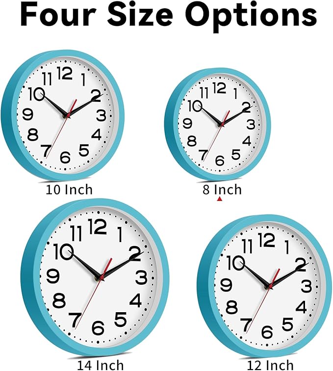 Wall Clock Silent Non-Ticking Modern Clock Battery Operated 8 Inch Small Classic Analog Decorative for Kitchen, Living Room, Office, Bedroom, Bathroom (Blue)