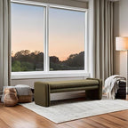 Green Boucle Bench 50" Sherpa End of Bed Bench Modern Upholstered Bench for Bedroom Entryway Living Room Vanity Makeup Room, Teddy Fabric Bench with Seating