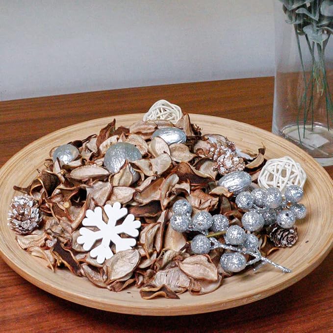 Qingbei Rina Christmas Potpourri Bags,Cotton Scented Winter Potpourri Bowl Filler Dried Flower, Home Fragrance Sachet of Petal, Vase Filler Holiday Decor, 8.4 oz(Silver and White)