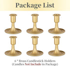 Gold Taper Candle Holder Set of 6, Hewory Short Skinny Brass Candlestick Holders, Vintage Small Low Metal Candles Sticks for Wedding Centerpieces Christmas Birthday Party Holiday Dinning Table Decor