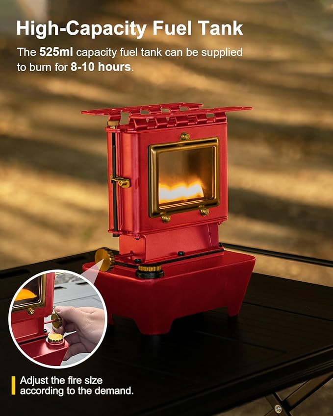 Camping Oil Lantern，Oil Lamp with Cooker Stove，Fuel Lamp for Outdoor，Portable Oil Lamp，Portable and Convenient for Heating and Cooking (Red)