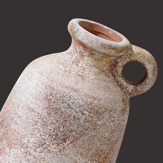 Sunddo 10 Inch Rustic Terracotta Ceramic Vase, Farmhouse Vintage Flower Vase with Handle, Centerpiece Table Decorations, Living Room Kitchen Bedroom Desk Shelf Decor Gift