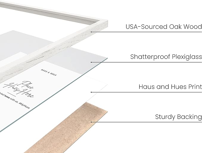 Haus and Hues White Oak 11x14 Picture Frame Set of 6 - Set of 6 11x14 Wood Picture Frame, 11x14 White Picture Frame, 14x11 Picture Frames, White Picture Frames 11x14, White Art Frame (White Oak Frame)