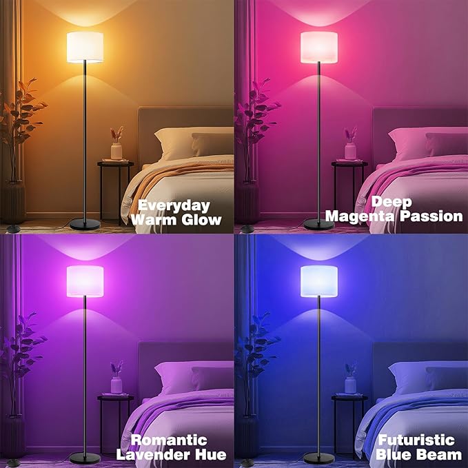 Smart Floor Lamp with APP & Remote Control - Dimmable RGB & White Light (3000K-6500K) for Living Room, Bedroom, Office - Modern Standing Lamp with 9W LED Bulb Included