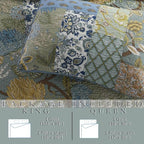 Cotton Bedspread Bedding Coverlet Quilt Sets, Reversible Vintage Branch Floral Bedspread comforters, (Rustic Sage Green Patchwork Pattern, Queen Size)