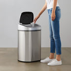 Amazon Basics Automatic Trash Can with Lid, Hands-Free, Stainless Steel, D-Shaped 80 l, 2 Bins