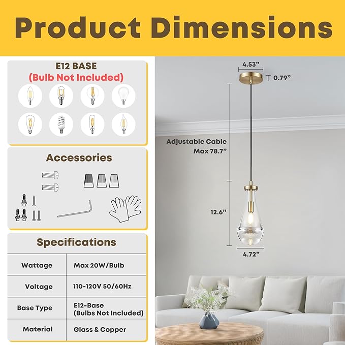 2 Pack Pendant Light for Kitchen Island, Raindrop Gold Modern Crystal Glass Pendant Lights, Pendant Lights in Kitchen Island, E12 Bulb Indoor Island Pendant Lights,for Dining Room,Living Room