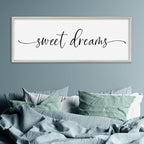 SRSZHIYUE Sweet Dreams Above Bed Wall Decor, 32"x12" Large Rustic Master Bedroom Over Bed Sign Guest Room Couples Wood Framed Farmhouse Horizontal Hanging Decoration (White)