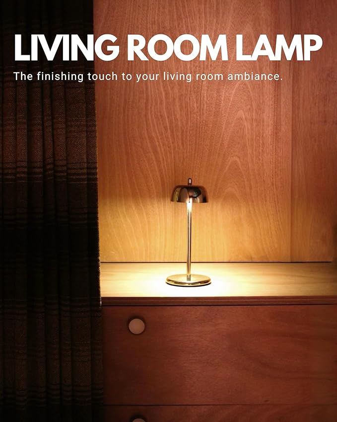FLICKER Cordless LED Table Lamp with 3-Level Brightness, Dimmable, Rechargeable Battery, Perfect for Patio, Living room, Bedside, Restaurants, and Ambient Lighting - Modern Design (Golden)