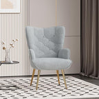 Nalupatio Mid Century Modern Velvet Accent Chair, Tufted Button High Back Chair, Upholstered Wingback Armchair with Metal Legs, High Back Side Chair for Living Room Bedroom, Grey