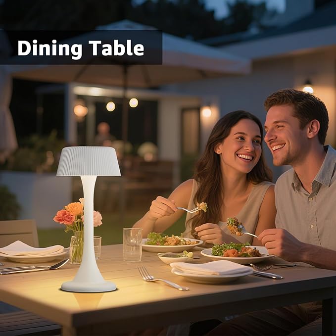 uuffoo Rechargeable Table Lamp, Outdoor Table lamp Cordless with Stepless Dimming & 3 Color Temperatures, Battery Operated Night Light for Patio, Bar, Restaurant, Home, Bedroom, Dining (White)