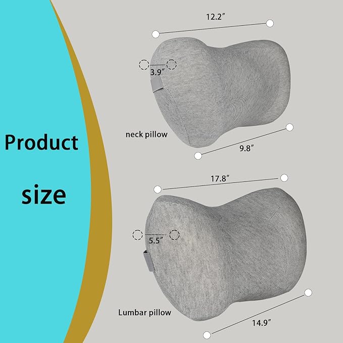Car Back Cushion Lumbar Support and Car Neck Pillow Kit, Memory Foam Ergonomic Neck Pillow Kit for Driving Fatigue Relief, Comfort and Support Your Neck and Back