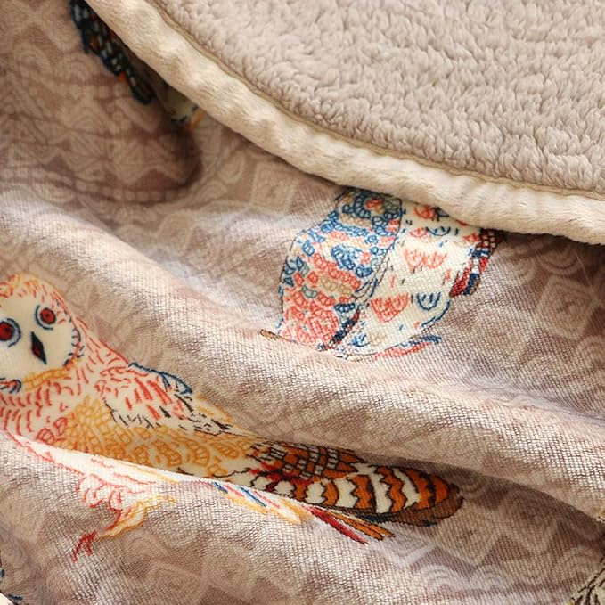 UKELER Flannel Sherpa Throw 80'' x 60''- Cute Colorful Owl Design Soft Plush Flannel Blanket Throws for Bed/Couch/Sofa/Office/Camping