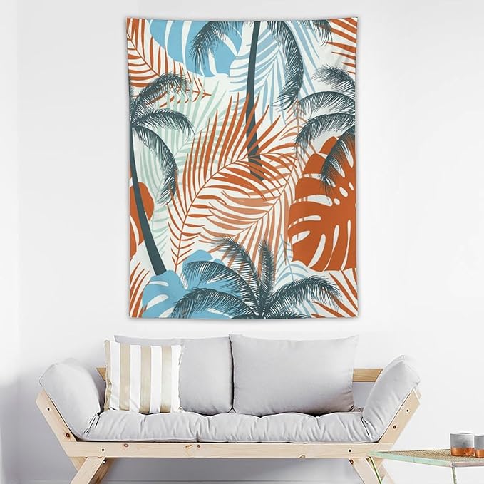 ICMOLYYENLO Palm Leaf Tapestry Wall Hanging, Tropical Leaves Plant Jungle Green Hawaiian Art Home Decor for Guest Bedroom Living Room Dormitory 60x80 Inch