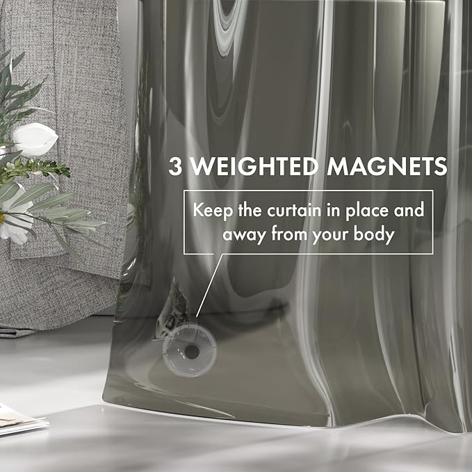 AmazerBath Transparent Black Shower Curtain Liner, 72x72 Shower Liner, Lightweight Plastic Shower Curtain Liners, Cute Waterproof Shower Liner for Bathroom with 3 Magnets and 12 Grommet Holes