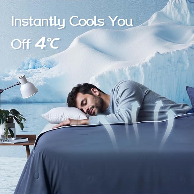 King Cooling Comforter with Tencel™ Fill for Hot Sleepers & Night Sweats - Lightweight, Breahtable,Double-Sided Cold Blanket All Season Thin Bedding (Blue, Cali King 106"x 90")