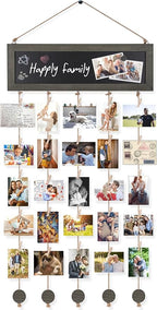 Bikoney Picture Frames Collage Photo Hanging Display Picture Board Wood Rustic Frames for Wall Decor with Blackboard and 30 Clips Weathered Grey