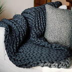 Nuzzie Chunky Knit Blanket - Breathable, Cooling, Hand Made Knit Throw Blanket for Sleep - Machine Washable, Stylish Decor Design (Charcoal, Full | 16lbs | 48"x72")