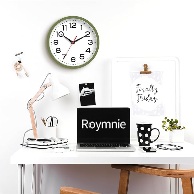 Wall Clock Silent Non-Ticking Modern Clock Battery Operated 8 Inch Small Classic Analog Decorative for Kitchen, Bathroom, Office, Bedroom, Home(Green)