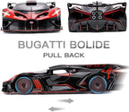 Toy Car Model for Bugatti Compatible with 1:24 Bugatti Bolide Alloy Diecast Car Toy with Lights and Music, Pull Back Car Toys for Kids Boys Girls Gift (Red)