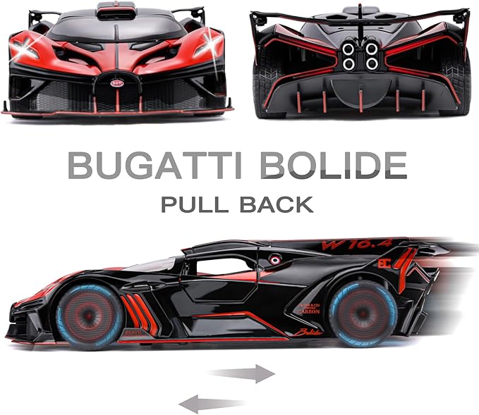 Toy Car Model for Bugatti Compatible with 1:24 Bugatti Bolide Alloy Diecast Car Toy with Lights and Music, Pull Back Car Toys for Kids Boys Girls Gift (Red)