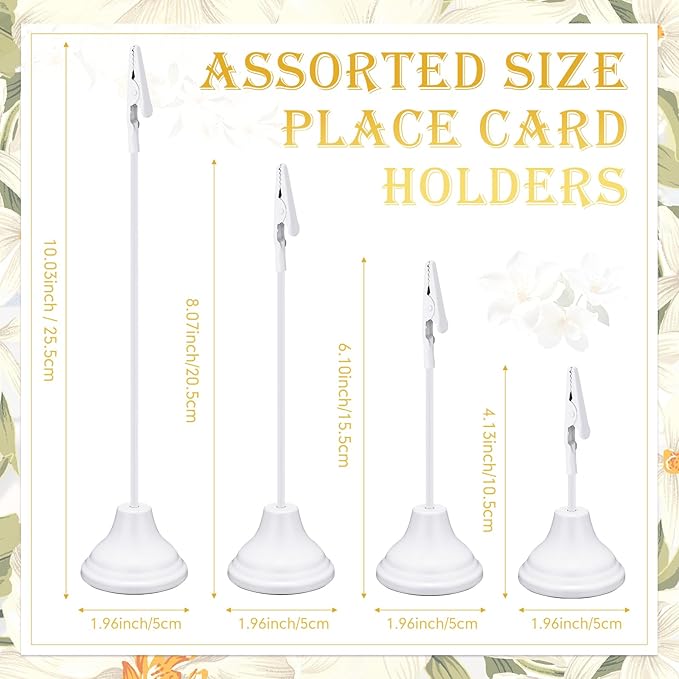 20 Pcs Table Number Holders 4/6/8/10 Inch Metal Place Card Holders with Alligator Clip Heavy Base Wedding Table Number Stand Picture Photo Clip for Banquet Party Birthday Restaurant(White)