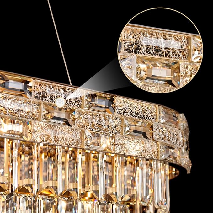 Gold Oval 12-Light Modern Crystal Chandelier for Dining Room Kitchen Island Bar, L34.3 Inch