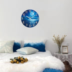 XFM Blue Wall Clock Battery Operated 14 Inch Moon Ocean Glass Clock Silent Non Ticking Modern Decorative Wall Clocks for Kitchen Bedroom Bathroom Decor