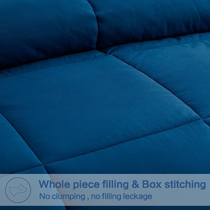 EASELAND Oversized King Down Alternative Comforter - Quilted Duvet Insert for All Seasons, Soft Lightweight with Corner Tabs, Summer Winter Warm Bedding, Navy 98x116 Inches