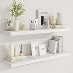 Fun Memories 40" Rustic Wood Floating Shelves with Invisible Brackets for Storage & Decor, Deep Wall Mounted Shelves for Bathroom, Kitchen, Living Room (White, Set of 2)