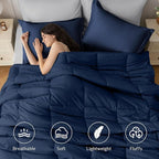 JOLLYVOGUE Twin Comforter Set, Ultra-Soft Bed in a Bag Twin Size 5 Pieces, Oeko-TEX Certified Bedding Set with Down Alternative Comforter, Sheets, Pillowcases & Shams, Navy Blue & Light Grey