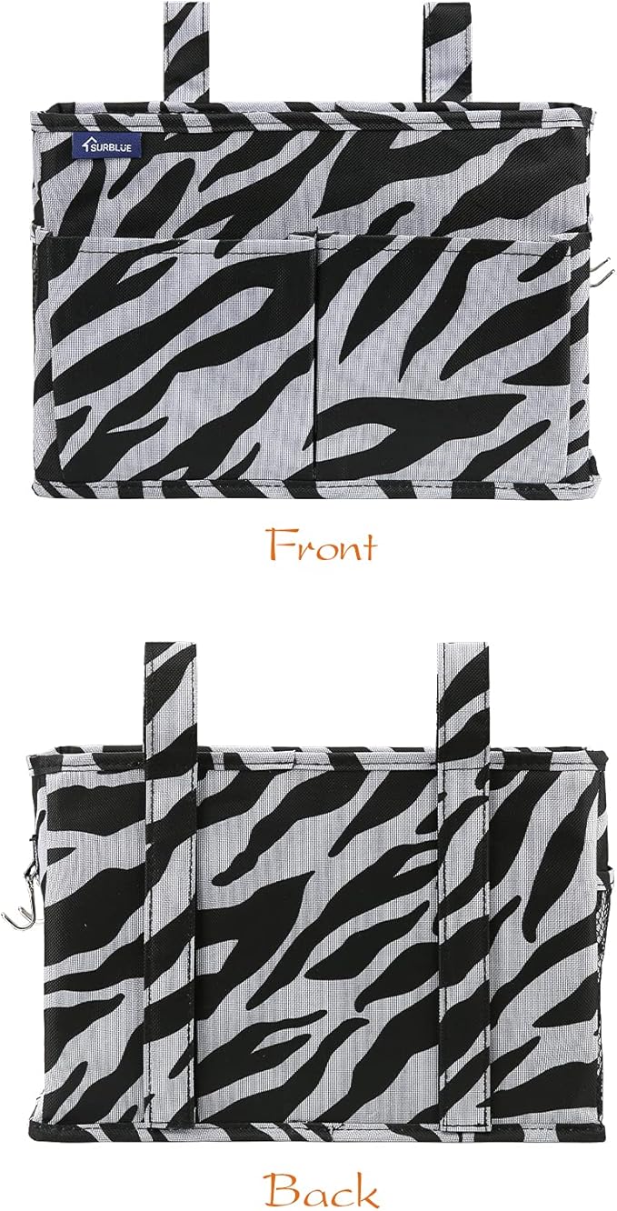 Surblue Caddy Hanging Organizer Bedside Storage Bag for Bunk and Hospital Beds, Zebra, Small