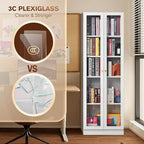 5 Tier Metal Curio Cabinets, Modern Bookshelf Cabinet with 4 Adjustable Shelves, Cabinet Display Case for Home Office, Living Room, Pantry (White-23.54W)