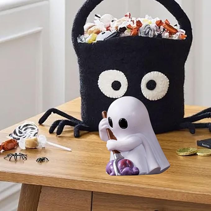 Halloween Ghost Figurine with Holding Fork, Funny Mini Resin Ghost Statue Halloween Decor for Bookshelf, Terrace, Bedroom,Porch and Tabletop