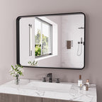 Black Bathroom Mirror 40X30 Inch, Black Metal Framed Mirror for Wall, Rounded Rectangle Matte Bathroom Vanity Mirror with Tempered Glass, Anti-Rust, Horizontal/Vertical