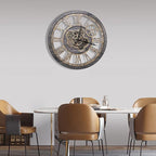 The B-Style Large Wall Clock 18 inch Moving Gear Wall Clock Oversized Vintage Farmhouse Wall Clocks for Living Room Decor Rustic Industrial Wood Clock (Carbon Gray)