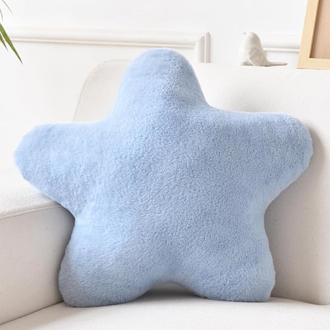 Xiashrk Star Pillow, Decorative Throw Pillows for Bed Couch, 15" Star Shaped Pillow Plush Floor Cushions Room Decor Pillow with Faux Rabbit Fur for Sofa Bedroom Living Room (Grey Blue, 15" x 15")