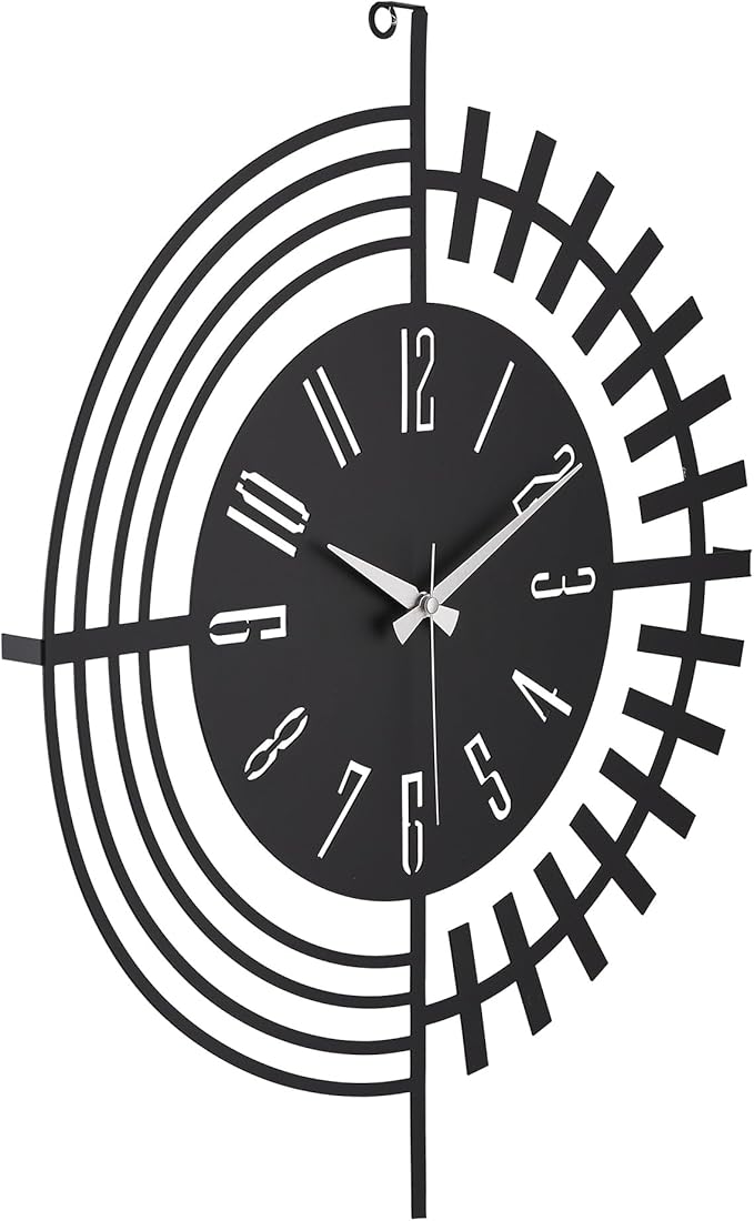 Large Metal Wall Clock | 20 inch Size Silent Battery Operated Large Size Analog Black Wall Clocks | Modern Wall Decor for Living Room Bedroom Kitchen Home Office