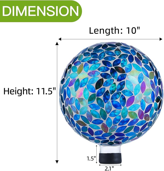 VOREEN 10-Inch Gazing Ball Glass Mosaic Gazing Globe, Outdoor Reflective Ball Yard Decoration for Homes, Patio, Lawn and Gardens, Gift for Mom Wife Friend, Blue and Amber