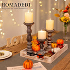 Candle Holder for Pillar Candles: Romadedi Set of 3 Decorative Wood Candlestick Holders, Rustic Wooden Candle Stand for Fireplace Mantle End Table Shelf in Farmhouse Style, Brown 6”, 8.3”, 12”