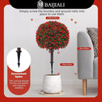 BAIJIALI Artificial Trees,2 Set of 16'' UV Resistant Fake Evergreen Shrubs Bushes Plants (Red Rose, 2 Packs)