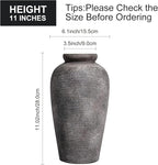 Large Rustic Terracotta Vase, 11 inch Tall Ceramic Flower Vase, Clay Farmhouse Decorative Vases for Flowers, Living Room, Shelf, Entryway, Home Decor, Grey