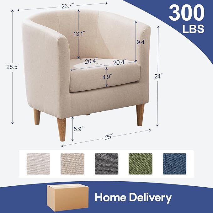 Accent Barrel Chair, Modern Comfy Living Room Chairs with Armrest Small Reading Chair with Cozy Soft Padded for Bedroom Reception Room Cafe,Begie