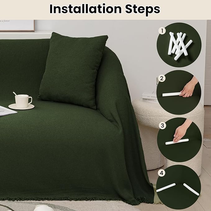 Couch Covers for Sectional Sofa for Dog One-Piece Sofa Cover with Tassel Chenille Super Soft Anti-Scratch Couch Cover Blanket Washable Furniture Protector(Green, 71"x102")