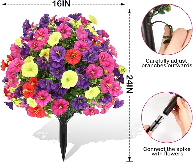 Artificial Boxwood Topiary Ball Trees with Ground Spikes UV Resistant Faux Greenery Shrubs Fake Shrubs for Outdoors, Realistic Faux Plants Bushes for Garden Porch Yard Patio Decor (Multi Flower)