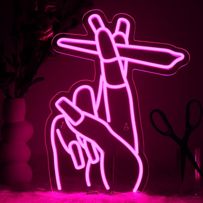 WLHOPE Pink Led Hand Neon Sign for Wall Decor Gesture USB Nail Hand Man Cave Neon Light Sign for Bedroom Home Bar Girls Room Nail Room Salon Party Decor Gift for Women