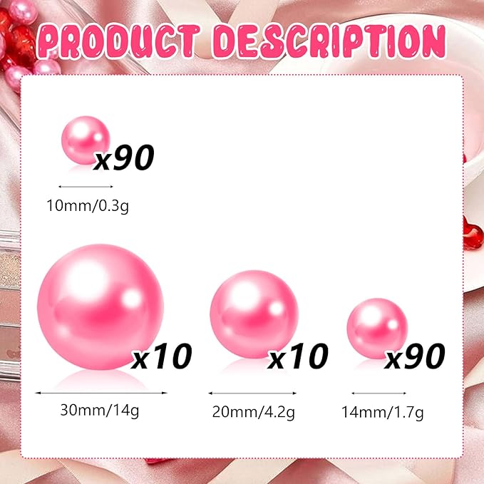 200PCS Fuchsia Faux Pearls Beads for Centerpiece Vases, Vase Filler Faux Pearls, No Holes Filler Beads for Party Anniversary Birthday Wedding Table Decor, 10/14/20/30mm