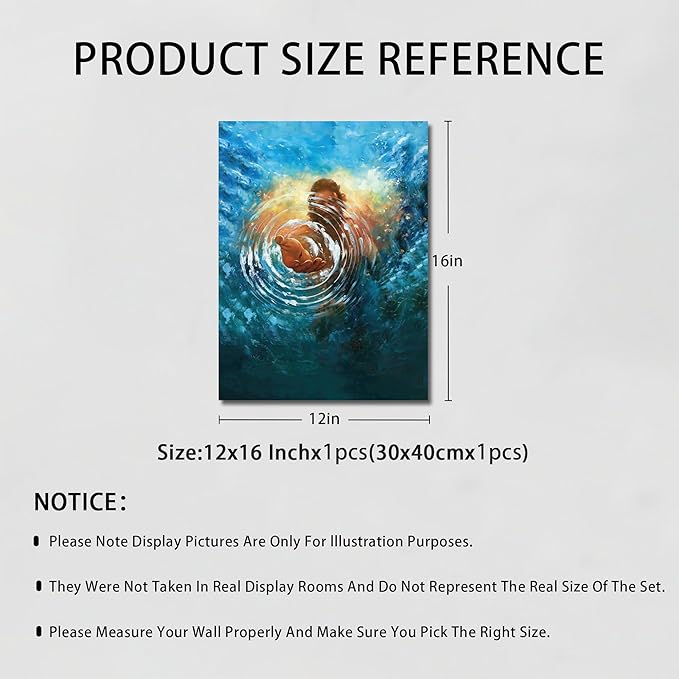 Framed Jesus Christ Canvas Wall Art The Hand of God Jesus Reaching Into Water Christian Painting Prints Biblical Wall Decor Religious Room Decor for Church Prayer Room Schools Hospitals 12" x 16"